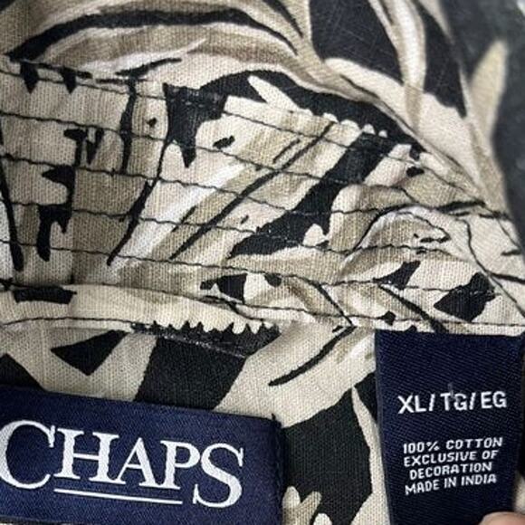 Men’s Chaps XL Black/Cream Leaf Print Short-Sleeve Camp Shirt – Excellent - Picture 3 of 10